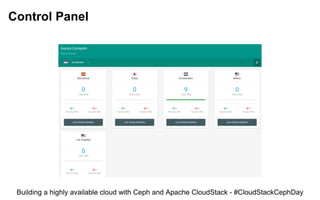 Control Panel
Building a highly available cloud with Ceph and Apache CloudStack - #CloudStackCephDay
 
