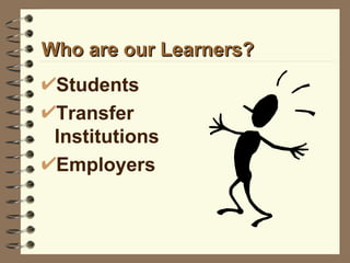 Who are our Learners? Students Transfer Institutions Employers 