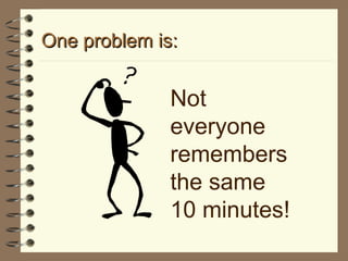 One problem is: Not everyone remembers the same 10 minutes! 
