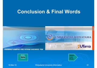 Conclusion & Final Words




             Mobile                                      Mobile
             Future                                      Case
             2m30
                                                         Study



18-Mar-10
18-Mar-               Widyatama University-Informatics
                                University-                       31
 