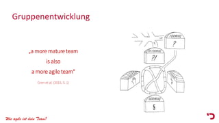 Wie agile ist dein Team?
Gruppenentwicklung
„a more mature team
is also
a more agile team“
Gren et al. (2015, S. 1)
 