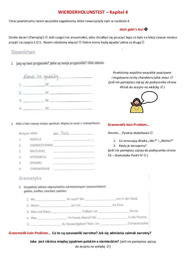 Sprawdzian z niemieckiego infos 1a kennenlernen
