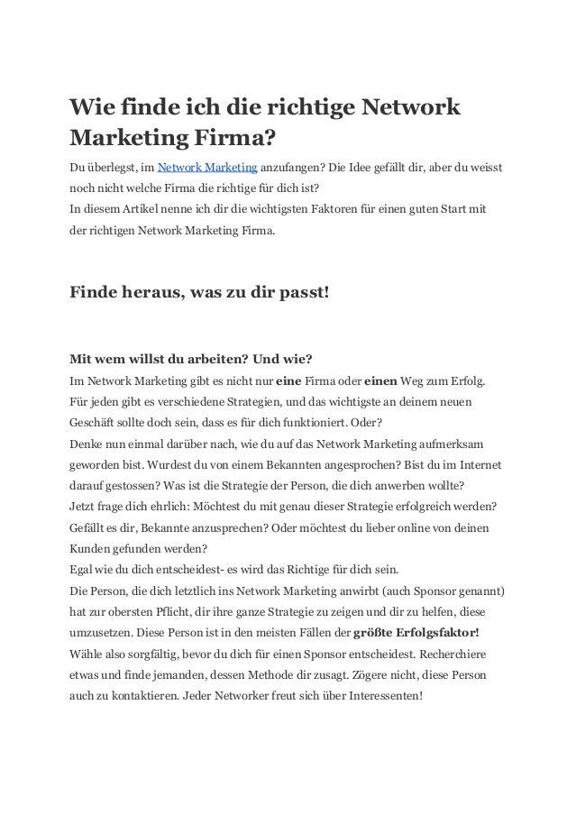 Wie Finde Ich Die Richtige Network Marketing Firma