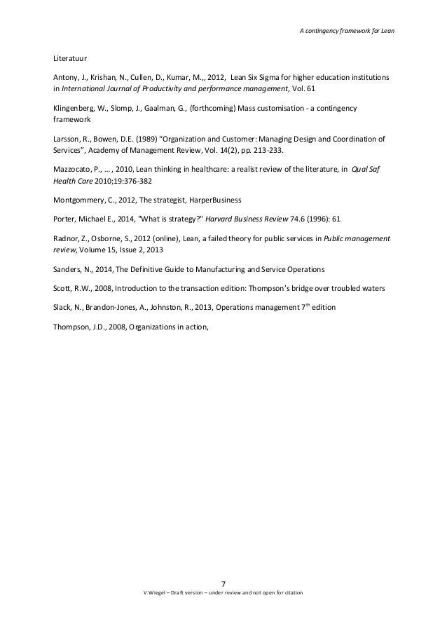 Wiegel, Vincent; Lean contingency framework extended abstract