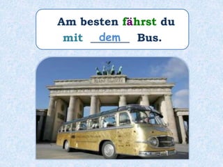 Am besten fährst du
mit _______ Bus.dem
 