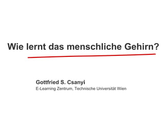 Wie lernt das menschliche Gehirn?   Gottfried S. Csany i   E-Learning Zentrum, Technische Universität Wien 