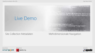 Bronze-Partner: Medien-Partner: Veranstalter:
SharePoint konferenz Wien 2015 New Way of Work
Live Demo
Site Collection Metadaten Mehrdimensionale Navigation
 