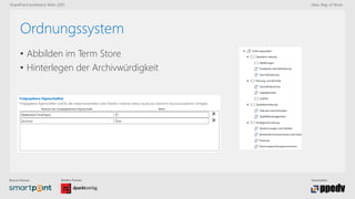 Bronze-Partner: Medien-Partner: Veranstalter:
SharePoint konferenz Wien 2015 New Way of Work
Ordnungssystem
• Abbilden im Term Store
• Hinterlegen der Archivwürdigkeit
 