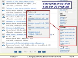 umgesetzt im Katalog
                                   plus der UB Freiburg




13.03.2013   5. Kongress Bibliothek & Information Deutschland   Folie 26
 