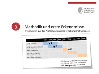 Methodik 
3 
und 
erste 
Erkenntnisse 
Erfahrungen 
aus 
der 
Pilo4erung 
unseres 
Erhebungsinstrumentes 
*1 
*3 *2 
 