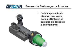 Sensor da Embreagem - Atuador
• Indica a posição do
atuador, que serve
para a ECU fazer os
cálculos de desgaste
e acionamento.
 