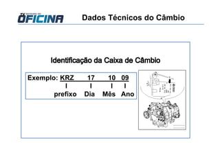 Dados Técnicos do Câmbio
Exemplo: KRZ 17 10 09
l l l l
prefixo Dia Mês Ano
 