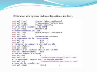 Déclaration des options et des configurations à utiliser .
 