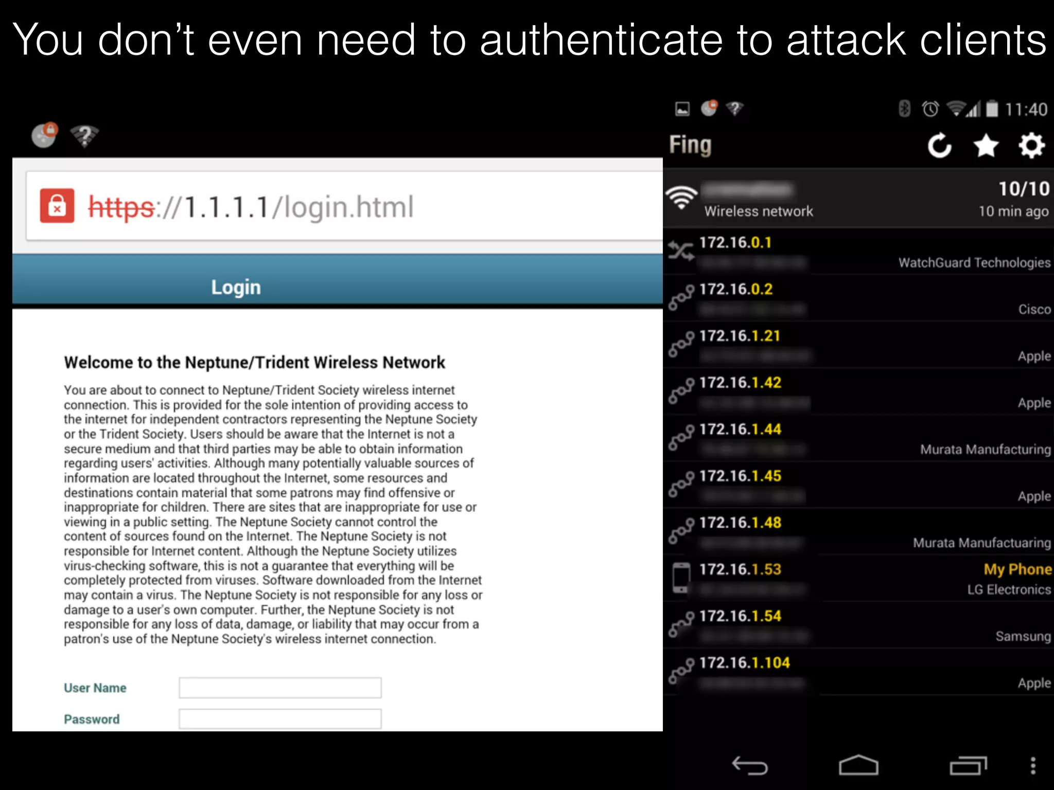 MITM Basic Tools
• AirSSL
• AirJack
• Airsnarf
• Dsniff
• Cain
• void11
• Ferret
• SSLStrip
• Wireshark
• AirPwn
• Ettercap
• Etc…
 