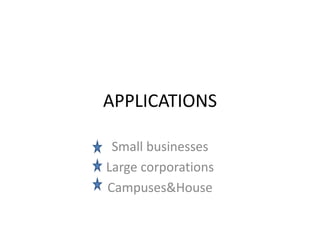 APPLICATIONS
Small businesses
Large corporations
Campuses&House
 