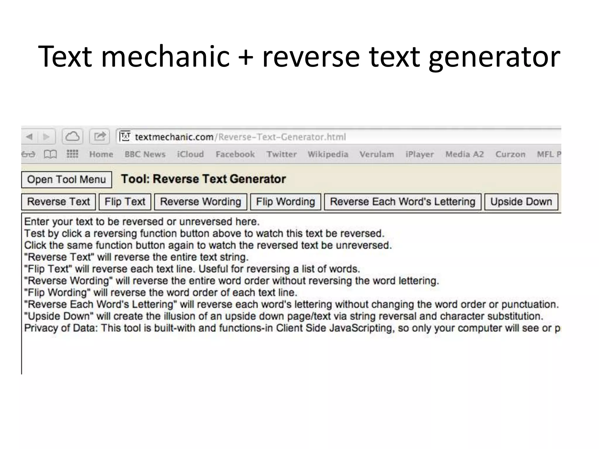 Text mechanic + reverse text generator
 