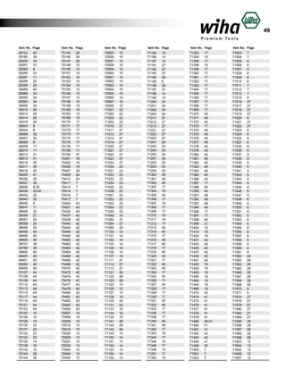 49
Item No. Page

Item No. Page

Item No. Page

Item No. Page

Item No. Page

Item No. Page

28103	
28180	
28200	
28291	
28295	
28296	
28297	
28298	
28299	
28489	
28589	
28590	
28593	
28595	
35510	
35512	
35514	
35516	
38003	
38004	
38006	
38007	
38008	
38009	
38010	
38014	
38015	
38016	
38017	
38018	
38025	
38026	
38027	
38028	
38030 	
38033	
38043	
38045	
38047	
38048	
38056	
38057	
38058	
38059	
38450	
38460	
38600	
38701	
38790	
38800	
48400	
48401	
52650	
66850	
70107	
70108	
70109	
70110	
70113	
70115	
70117	
70119	
70121	
70123	
70127	
70128	
70129	
70130	
70131	
70132	
70133	
70135	
70139	
70142	
70143	
70144	

70145	
70146	
70147	
70148	
70150	
70151	
70152	
70153	
70154	
70155	
70156	
70157	
70158	
70159	
70160	
70163	
70168	
70170	
70171	
70172	
70173	
70174	
70175	
70176	
70190	
70195	
70401	
70402	
70405	
70407	
70408	
70410	
70411	
70413	
70414	
70416	
70417	
70424	
70427	
70430	
70437	
70438	
70440	
70442	
70445	
70448	
70450	
70462	
70463	
70464	
70466	
70468	
70469	
70470	
70472	
70474	
70476	
70477	
70479	
70490	
70491	
70492	
70493	
70494	
70507	
70508	
70509	
70510	
70515	
70520	
70525	
70527	
70530	
70540	
70545	
70550	

70555	
70556	
70557	
70558	
70559	
70560	
70561	
70562	
70563	
70564	
70565	
70566	
70567	
70568	
71001	
71002	
71003	
71004	
71010	
71011	
71012	
71013	
71014	
71020	
71021	
71022	
71023	
71024	
71030	
71031	
71032	
71033	
71034	
71035	
71036	
71051	
71052	
71053	
71054	
71055	
71056	
71090	
71094	
71095	
71100	
71101	
71102	
71103	
71105	
71106	
71107	
71111	
71112	
71113	
71121	
71122	
71123	
71125	
71126	
71127	
71128	
71130	
71131	
71133	
71134	
71135	
71141	
71142	
71143	
71149	
71150	
71151	
71152	
71153	
71154	
71155	

71165	
71166	
71167	
71181	
71182	
71183	
71194	
71195	
71196 	
71197	
71198 	
71199	
71200	
71201	
71202	
71203	
71211	
71212	
71213	
71221	
71222	
71223	
71241	
71242	
71243	
71250	
71251	
71252	
71253	
71254	
71300	
71301	
71302	
71303	
71304	
71305	
71306	
71307	
71308	
71309	
71310	
71311	
71312	
71313	
71314	
71315	
71316	
71317	
71318	
71319	
71320	
71321	
71322	
71323	
71324	
71325	
71326	
71327	
71328	
71329	
71330	
71331	
71332	
71333	
71336	
71339	
71340	
71341	
71342	
71343	
71345	
71346	
71348	
71349	
71351	
71352	

71353	
71354	
71356	
71358	
71359	
71360	
71361	
71362	
71363	
71364	
71365	
71366	
71367	
71368	
71369	
71370	
71371	
71372	
71373	
71374	
71375	
71376	
71377	
71378	
71379	
71380	
71381	
71382	
71383	
71384	
71385	
71386	
71387	
71388	
71390	
71391	
71392	
71393	
71394	
71396	
71397	
71398	
71399	
71404	
71414	
71424	
71431	
71433	
71435	
71437	
71439	
71441	
71452	
71453	
71455	
71456	
71464	
71465	
71466	
71470	
71474	
71475	
71476	
71477	
71478	
71479	
71480 	
71490	
71491 	
71492	
71493	
71494	
71499	
71500	
71501	
71502	

71503	
71504	
71505	
71506	
71507	
71508	
71509	
71510	
71511	
71512	
71513	
71515	
71516	
71517	
71518	
71519	
71520	
71521	
71522	
71523	
71524	
71525	
71527	
71530	
71536	
71537	
71538	
71539	
71540	
71541	
71542	
71543	
71544	
71545	
71546	
71547	
71548	
71549	
71550	
71551	
71552	
71553	
71554	
71555	
71556	
71557	
71558	
71559	
71560	
71561	
71562	
71563	
71564	
71565	
71566	
71567	
71568	
71569	
71570	
71571	
71574	
71576	
71578	
71580	
71582	
71584	
71585	
71586	
71587	
71588	
71596	
71603	
71604	
71605	
71606	
71607	

40
39
33
33
8
33
11
20
20
40
34
34
34
34
26
26
26
26
8
8
32
32
8
11
11
21
41
30
30
30
41
30
30
8,30
32,40
32
32
8
11
32
21
20
20
32
40
40
40
39
39
40
40
40
40
40
44
44
44
44
44
44
44
44
44
44
10
10
10
23
23
23
23
10
10
10
26
26

26
26
26
10
10
10
10
10
10
10
10
10
10
10
10
10
10
17
17
17
17
17
17
17
11
47
16
16
16
24
24
24
7
7
7
7
7
43
43
43
42
42
42
42
42
42
42
42
42
42
42
42
42
42
42
43
43
43
43
43
43
43
43
43
10
10
10
10
10
10
10
10
10
10
10
10

10
10
10
10
10
10
10
10
10
10
10
10
10
10
22
22
22
22
27
27
27
27
27
27
27
27
27
27
23
23
23
23
23
23
23
23
23
23
23
23
14
31
27
29
14
14
14
14
15
15
15
27
27
27
28
28	
28
14
15
15
15
42
42
16
16
16
28
28
28
14
14
14
14
14
14
14

15
15
15
27
27
27
28
8
28
27
14
14
24
24
24
24
27
27
27
27
27
27
24
24
24
24
24
24
24
24
45
45
45
17
19
45
17
19
17
17
19
19
17
45
45
17
45
45
17
45
45
17
45
45	
17
45
17
45
17
17
17
45
45
17	
17
17
45
45
17
19
17
19
17
19
17
19

17
19
17
19
17
17
17
17
17
17
17
17
17
17
17
45
45
45
17
45
45
45
45
45
45
45
45
45
45
45
45
45
17
45
45
48
48
48
48
17
17
48
21
16
16
16
42
42
42
42
42
42
16
16
16
16
16
16
16
42
41
41
41
41
41
41
26,41
41
41
42	
42
41
42
7
7
7

7
7
6
6
6
6
6
6
7
7
7
6
27
27
27
27
6
27
27
6
6
6
6
6
9
9
9
9
6
9
9
9
9
9
9
9
6
6
6
6
6
6
6
6
6
6
6
6
6
6
28
28
28
28
28
28
28
28
6
6
27
27
27
27
27
27
28
28
28
28
28
12
12
12
12
12

 