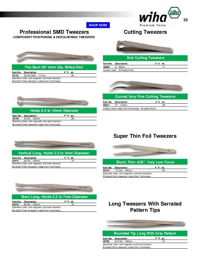120mm Tweezers Wiha 44511 Holds 0.8 to 2mm Diameter 50 SA