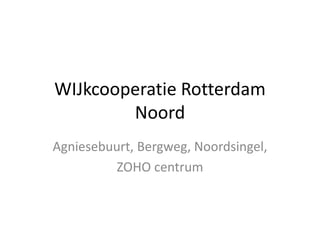 WIJkcooperatie Rotterdam 
Noord 
Agniesebuurt, Bergweg, Noordsingel, 
ZOHO centrum 
 