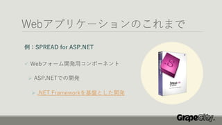 Webアプリケーションのこれまで
例：SPREAD for ASP.NET
✓ Webフォーム開発用コンポーネント
➢ ASP.NETでの開発
➢ .NET Frameworkを基盤とした開発
 