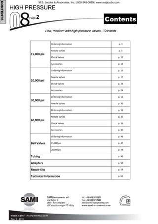 Page 2
Rev. 0 - 2015
Low, medium and high pressure valves - Contents
Contents
CONTENTS
15,000 psi
Ordering Information p. ...