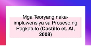 Mga Teoryang naka-
impluwensiya sa Proseso ng
Pagkatuto (Castillo et. Al,
2008)
 