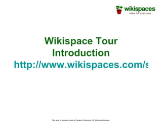 Wikispace Tour Introduction http://www.wikispaces.com/site/tour#introduction 
