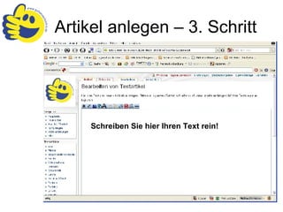 Artikel anlegen – 3. Schritt Schreiben Sie hier Ihren Text rein! 