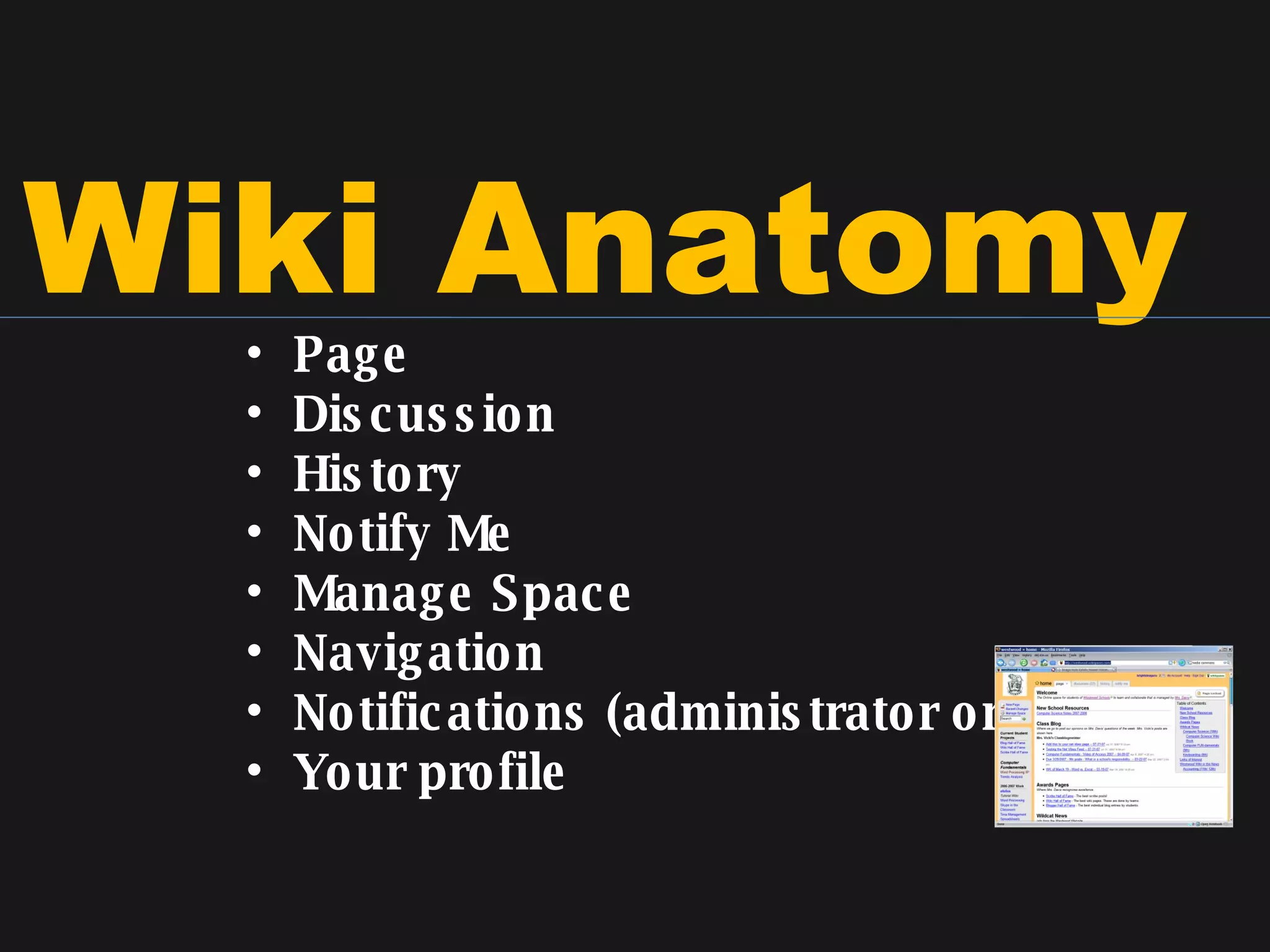 Page Discussion History Notify Me Manage Space Navigation Notifications (administrator only) Your profile  Wiki Anatomy 