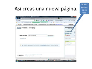 Así creas una nueva página.Nueva página en la wiki