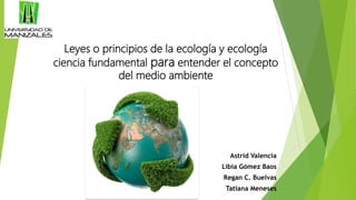Leyes o principios de la ecología y ecología
ciencia fundamental para entender el concepto
del medio ambiente
Astrid Valencia
Libia Gómez Baos
Regan C. Buelvas
Tatiana Meneses
 