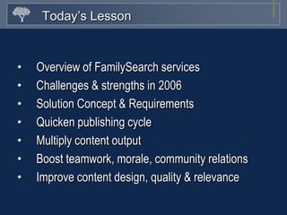Today’s LessonOverview of FamilySearch services