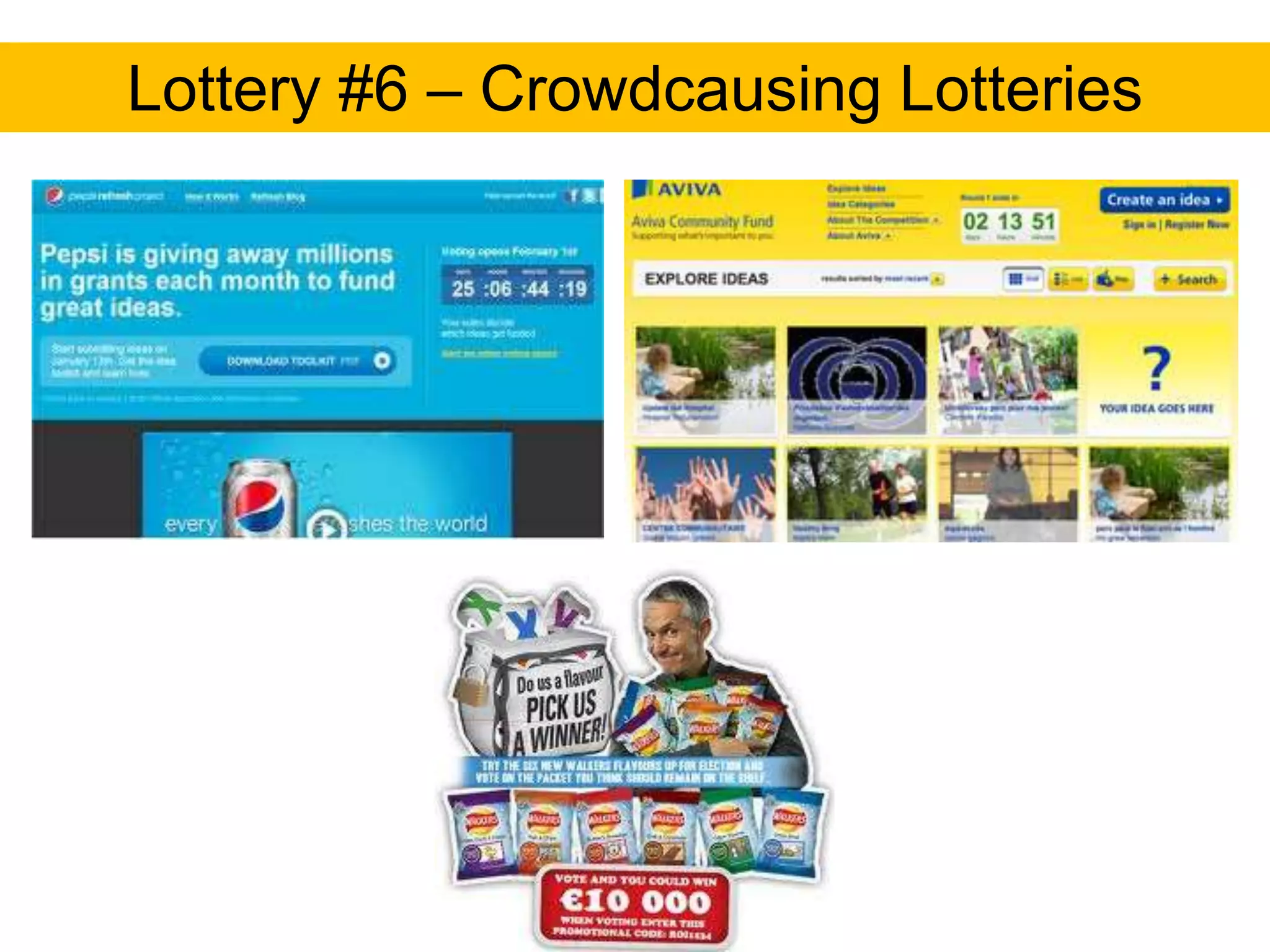 Lottery #6 – Crowdcausing Lotteries
 