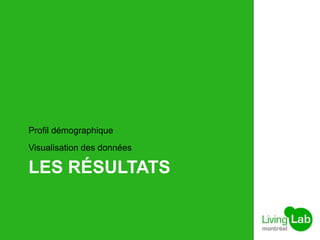 LES RÉSULTATS
Profil démographique
Visualisation des données
 