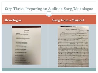 Monologue Song from a Musical
Step Three: Preparing an Audition Song/Monologue
 