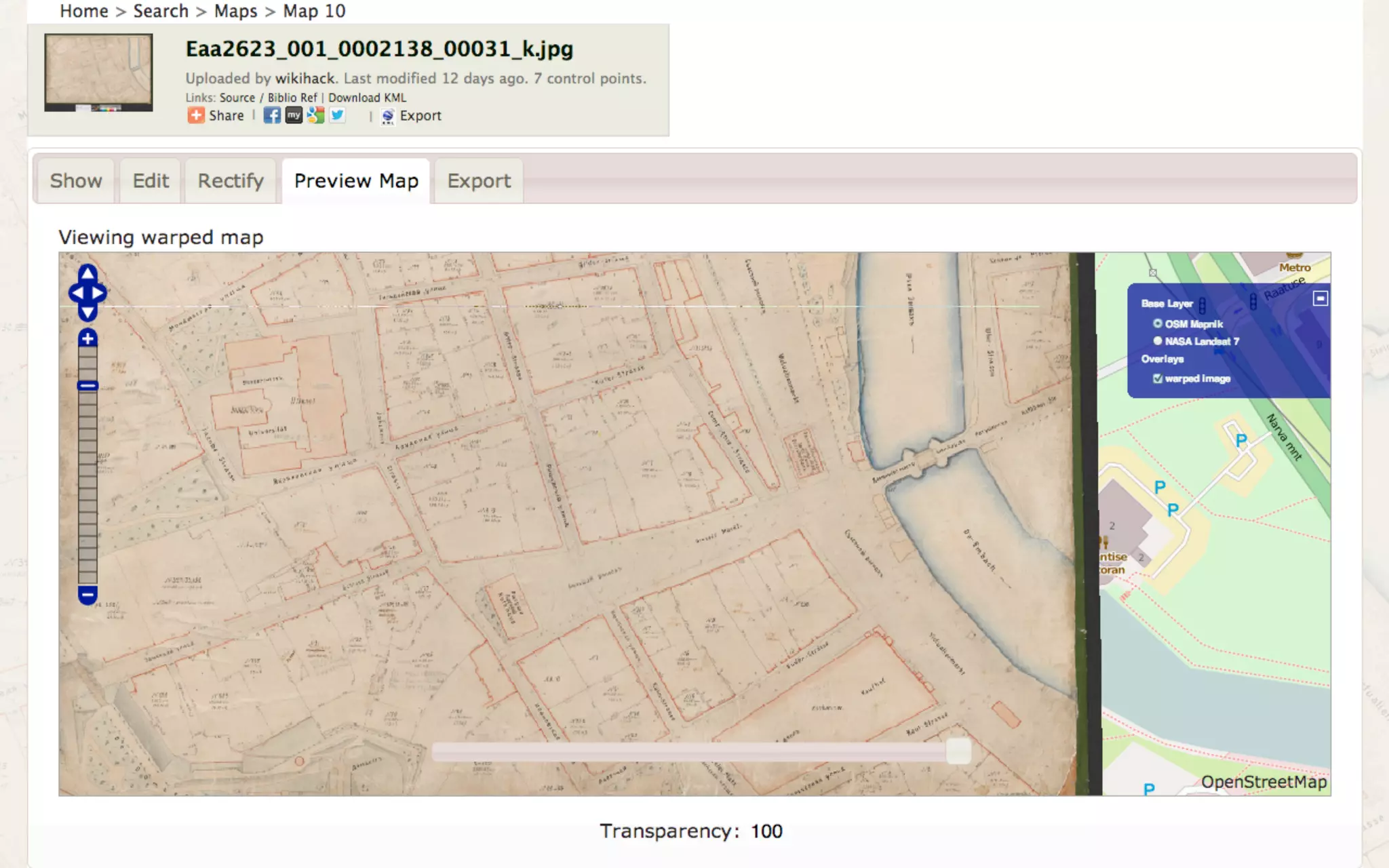 Finding maps on a
map in Wikimedia
•Using the OSM tileserver that will be hosted by Wikimedia
•Filtering by date, place, topic
 