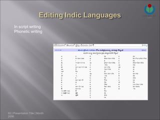 In script writing
     Phonetic writing




62 | Presentation Title | Month
2006
 