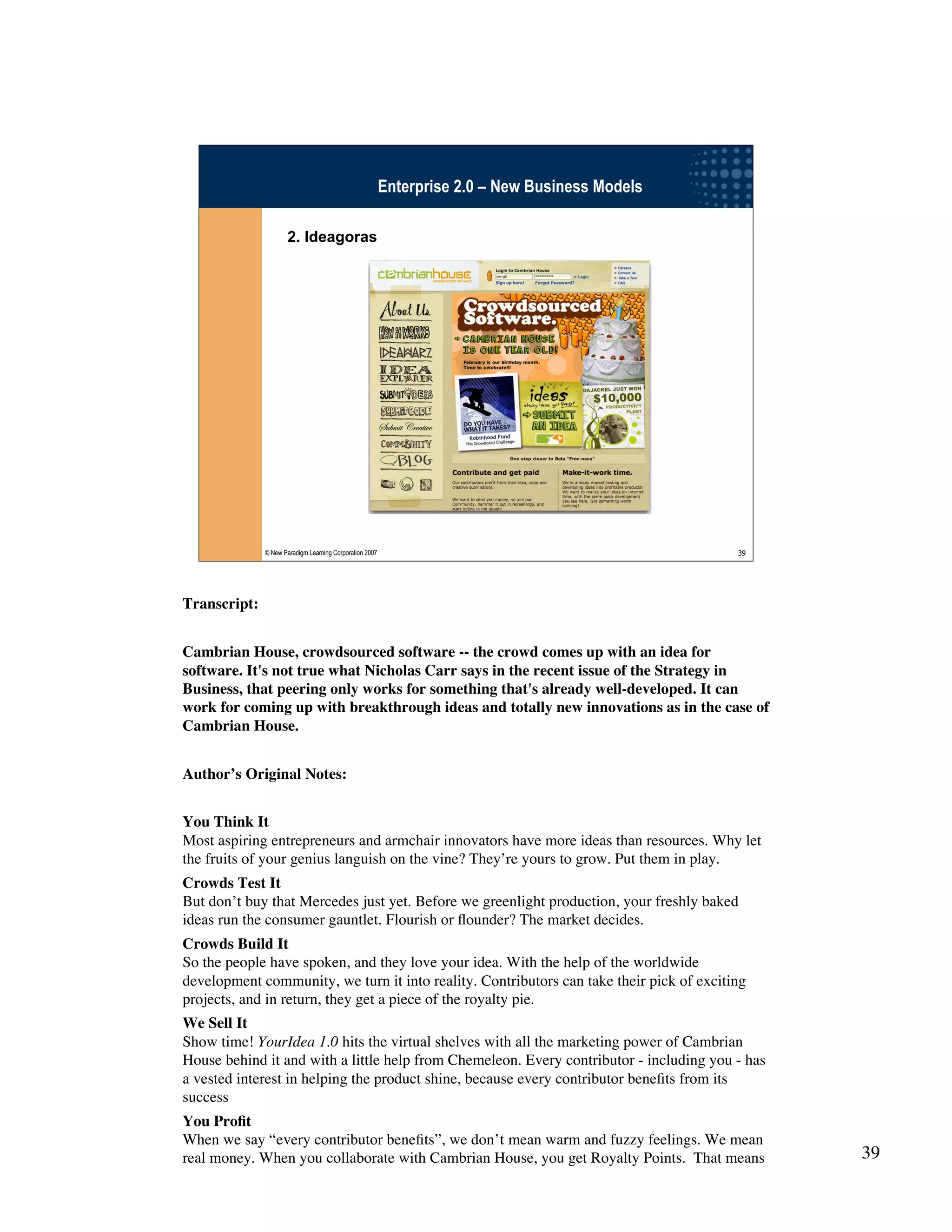 Wikinomics - Winning With The Enterprise 2.0 - with transcript