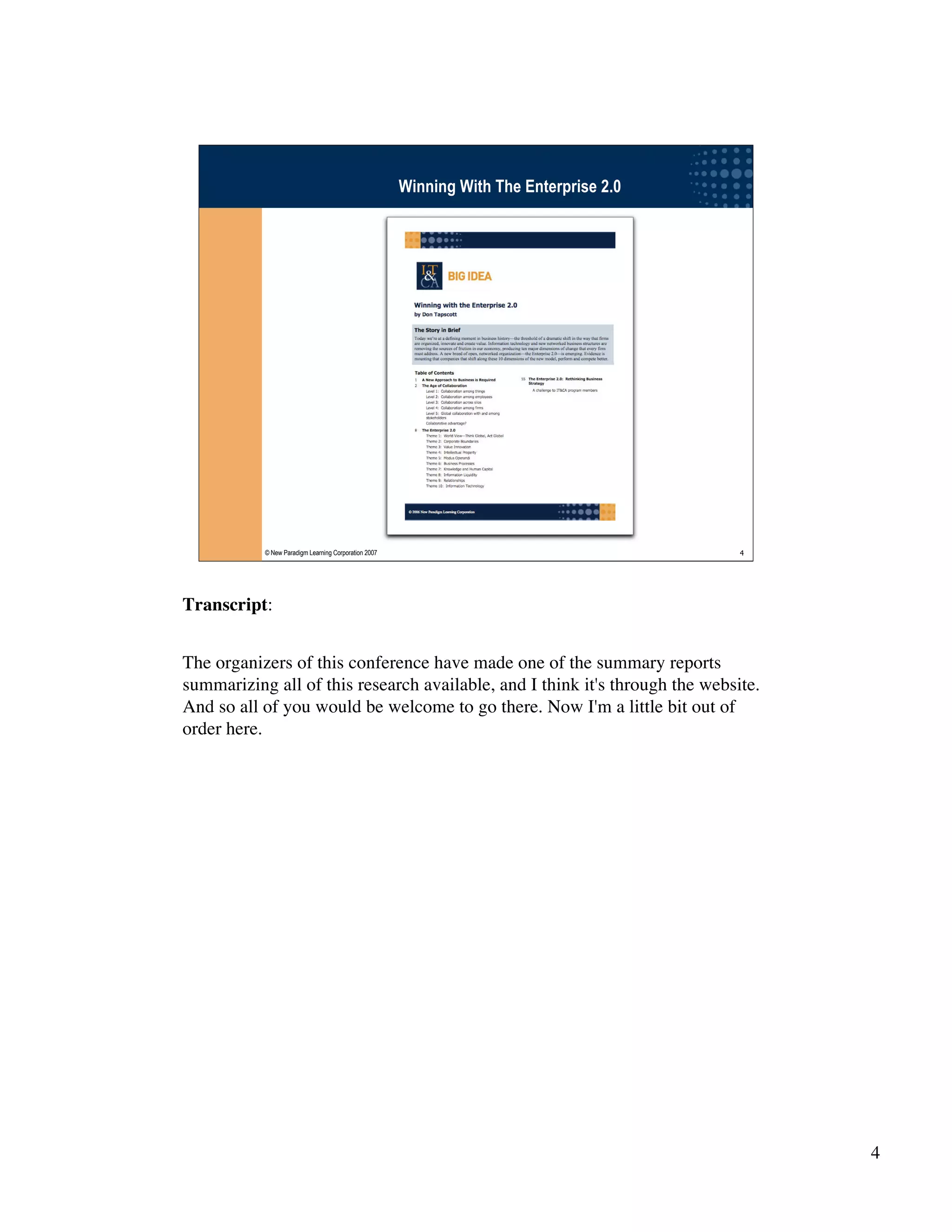 Wikinomics - Winning With The Enterprise 2.0 - with transcript