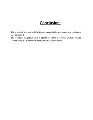 Wikinson Power Equal Split Wilkinson Power Divider - Project Report | DOCX