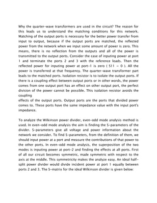 Wikinson Power Equal Split Wilkinson Power Divider - Project Report | DOCX