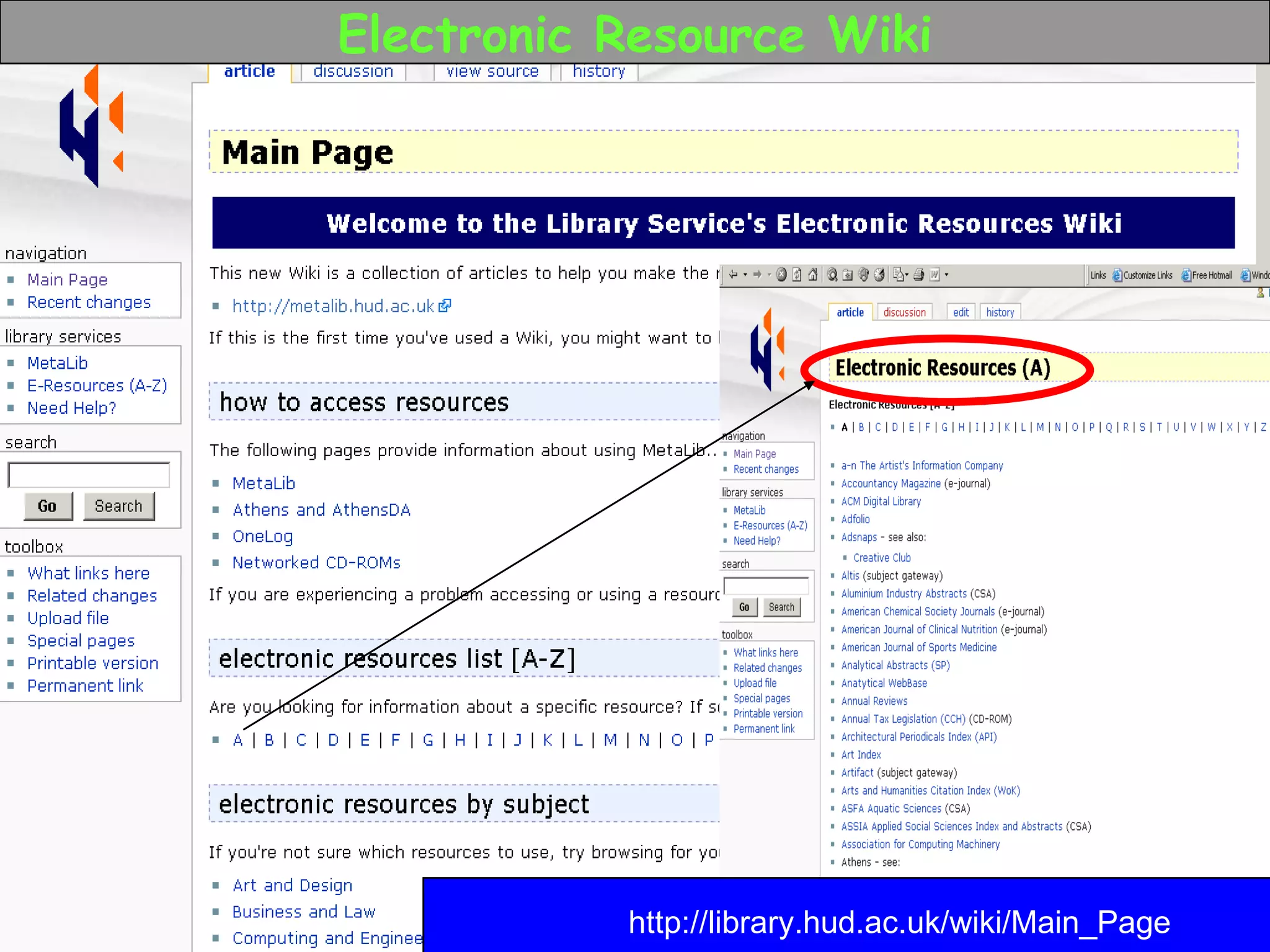 Electronic Resource Wiki http://library.hud.ac.uk/wiki/Main_Page 