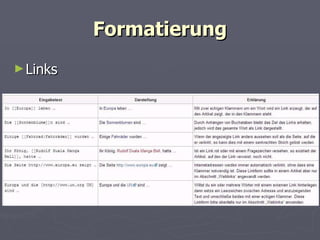 Formatierung Links 