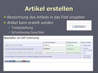 Artikel erstellen Bezeichnung des Artikels in das Feld eingeben Artikel kann erstellt werden Textgestaltung Schreibweise beachten 