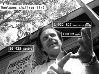 Quelques chiffres (fr)
16 435 actifs
1 922 827 pages de contenus
9 040 727 pages
 