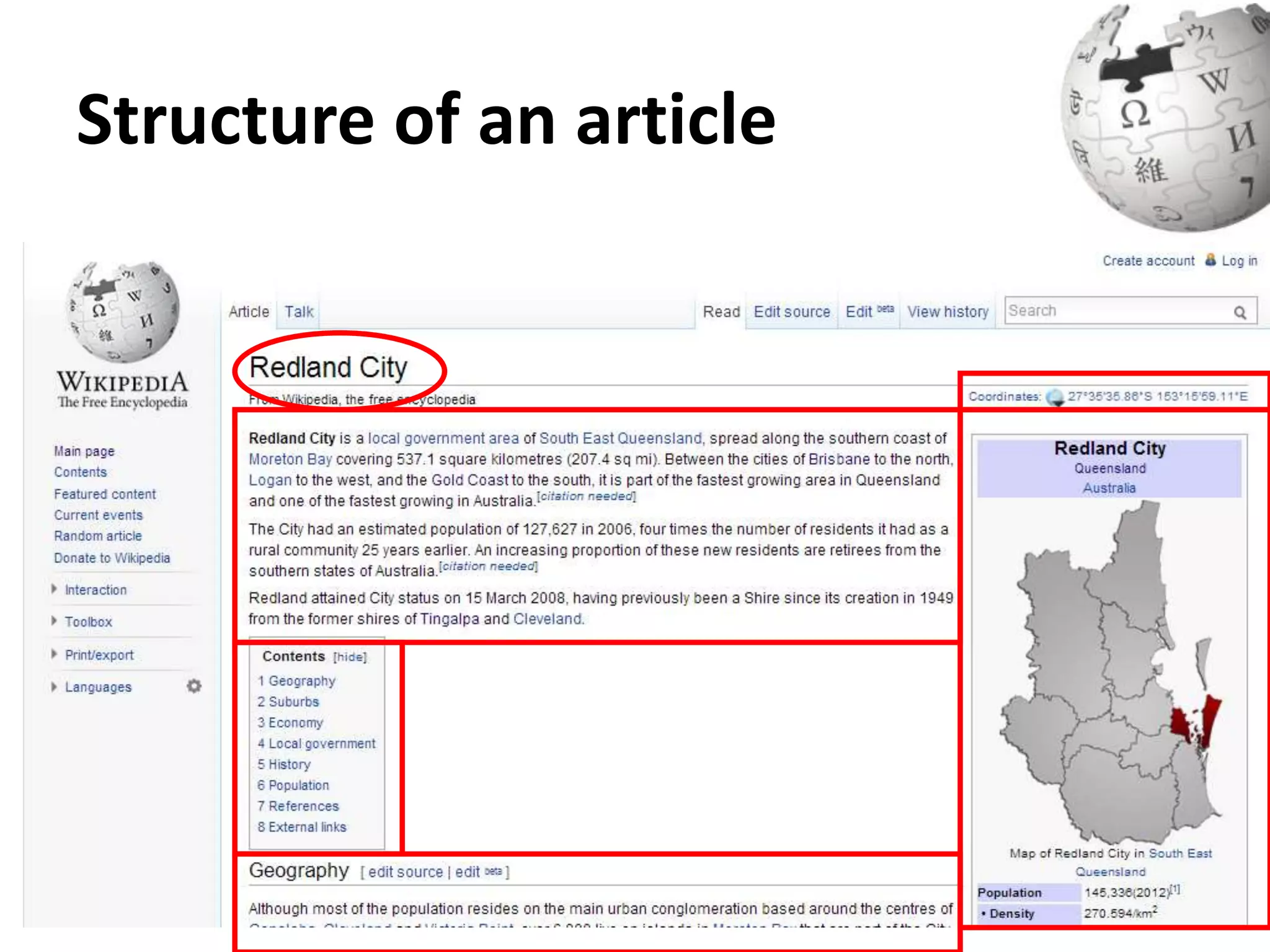 Structure of an article 
 