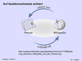 http://upload.wikimedia.org/wikipedia/commons/1/10/Beziehung_zwischen_Wikipedia_und_der_Presse.svg Auf Quellennachweise achten! 