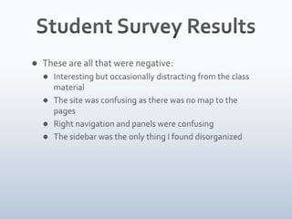 Student Survey was completed at end“I thought it was interesting and it challenges you to think about certain topics and lets you discuss topics with other classmates”“I had a lot of fun working with others for the project. It was fun working with the teacher too.”“ I thought it was a great way to share information”The tutorials helped me understand what to do“Could be a useful tool to students for taking and sharing notes”“ I thought it was a great project, very interactive”