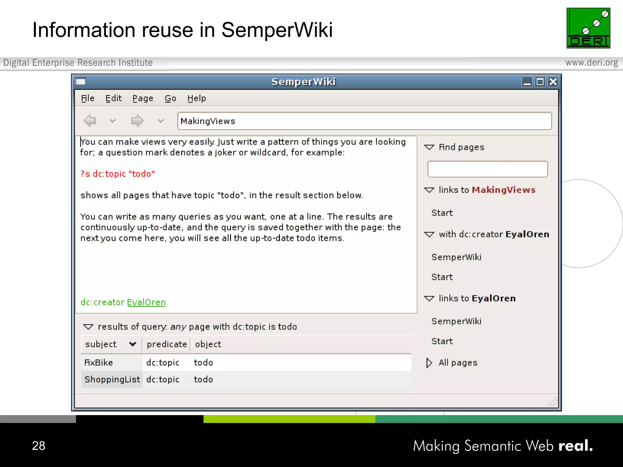 Information reuse in SemperWiki 