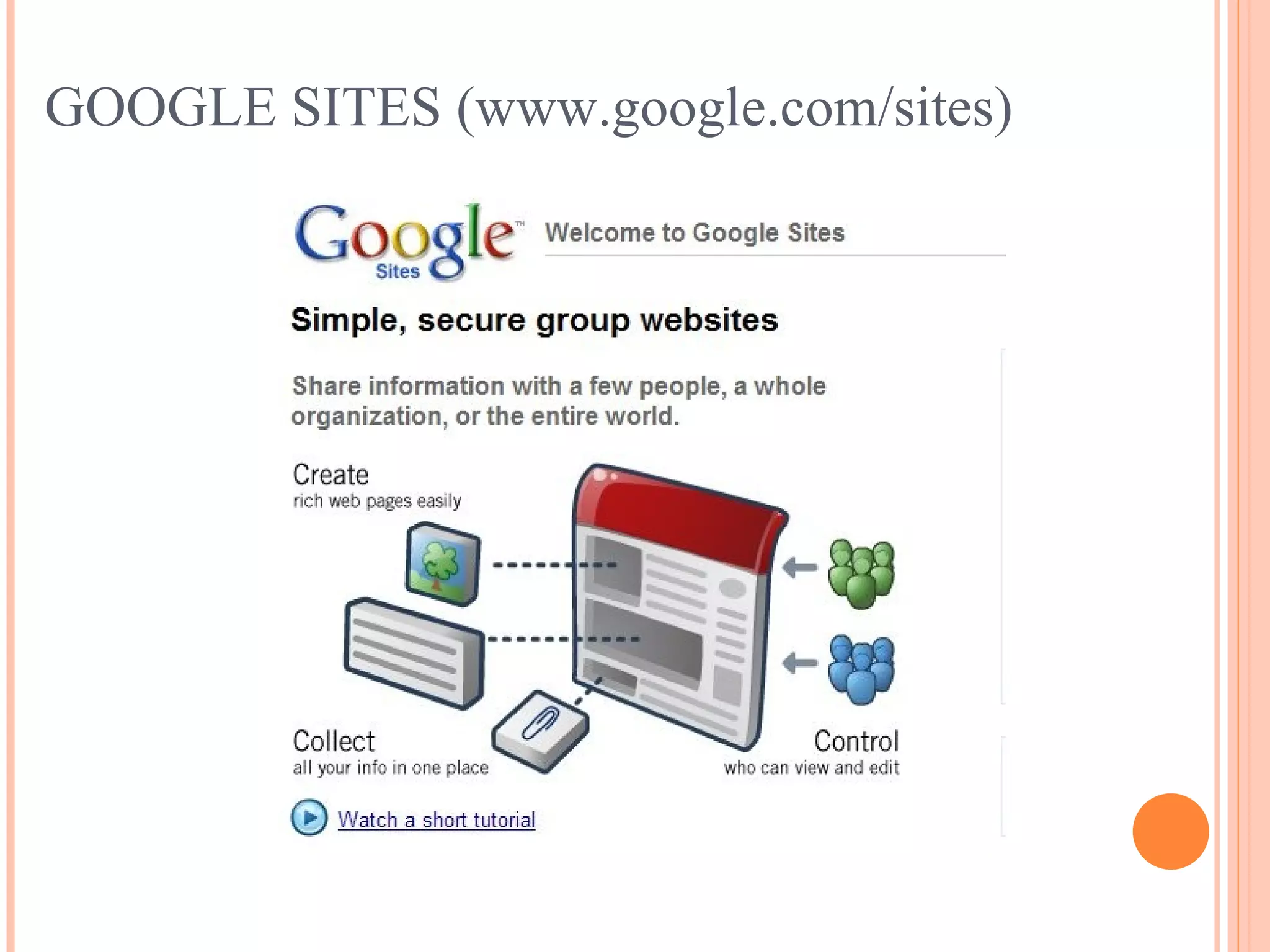 GOOGLE SITES (www.google.com/sites) 